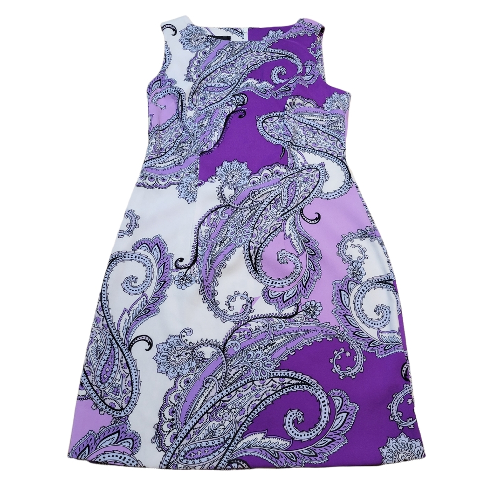 Alyx Purple Paisley Shift Dress Sz 8 Mod Retro Day to Evening S/M